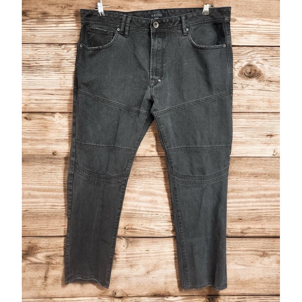 Akoo No Rivals Black Jeans Straight Leg Big Oak Fit Mens Sz 40x32 Distressed